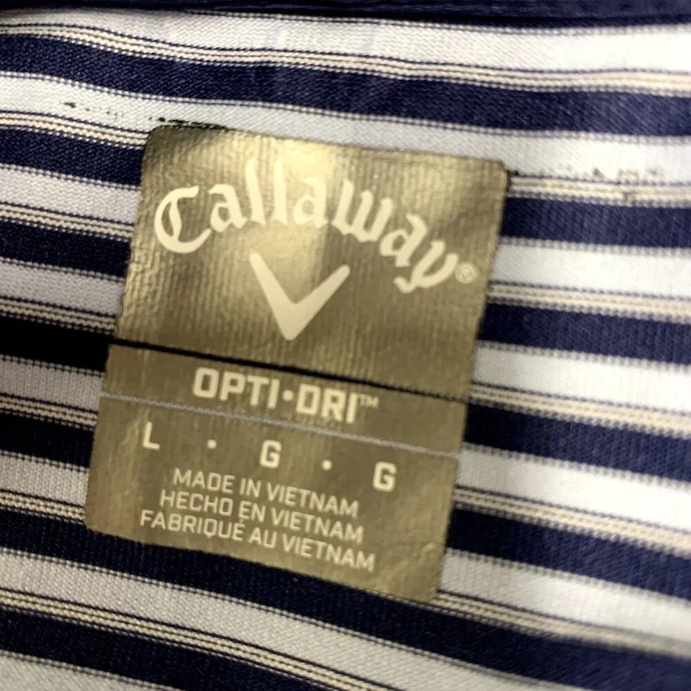 Callaway Polo Shirt Mens Large Blue White Striped Opti-Dri Performance Golf Top - Picture 3 of 9